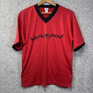 Bacardi Shirt Mens Large Red V-Neck Bat Logo Graphic Tee Bar Alcohol Rum
